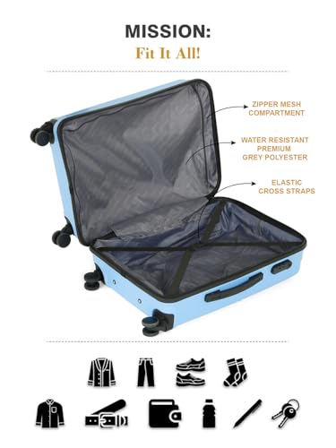 Image of Teakwood Set of 2 8 Wheels Trolley Bag, Hard Cabin with Zipper Closure, Adjustable Push Button & Cross Side Strap, Number Lock System 360 Degree (Set of 2, Powder Blue)