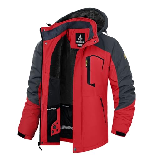 Image of Men's Winter Ski Jacket Waterproof Fleece Coat Warm Insulated Snowboard Jackets Parka Raincoat With Multi-Pockets
