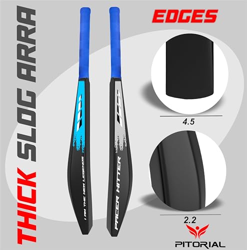 Image of Hard Plastic Cricket Bat, 10-12 Years, 450g-550g, Blue Premium Lightweight Heavy Duty Plastic Bat for Kids Boys Girls, Perfect Junior Size Outdoor Sports Equipment for Tennis Ball Cricket