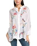 Johnny Was 3J Workshop Women's L/S Contrast Embroidered Tunic, White, X-Large