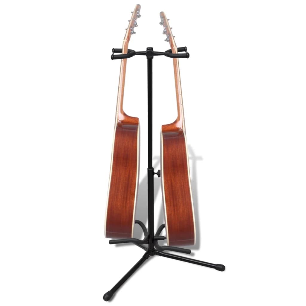 Soporte de guitarra doble ajustable de acero plegable para guitarra acústica y eléctrica, altura regulable de 66 a 80 cm, soporte antideslizante para guitarra de concierto y bajo