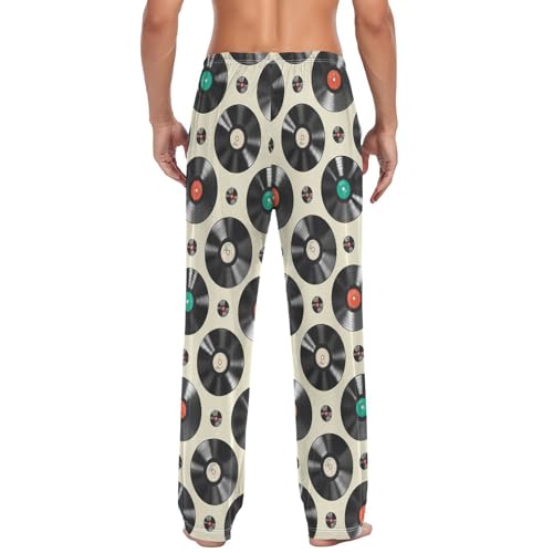 Men’s Records Pajama Pants with Pockets, Comfortable Lounge Sleep Bottoms#4152