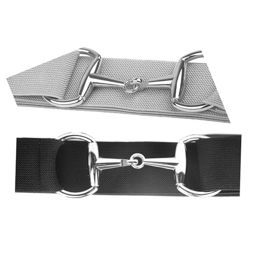 2PCS 1.5-inch Elastic Equestrian Belt with Horse Bit Buckle, 2 Unique Equestrian Theme Keychain strap for Horseback Riding Equestrian Sports, Black2