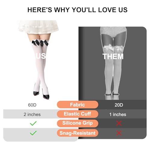 Image of Women's Satin Bows Thigh High Stockings Hold-ups Snag-Resistant Knee High Long Socks