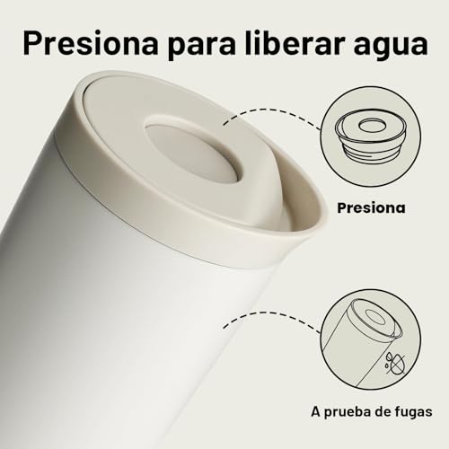 Miniatura 4 de Bottle Bottle Taza De Viaje Aislada De Acero Inoxidable De 350 Ml Con Tapa De Botón Que Mantiene El Frío Y El Calor Durante 8 Horas Gris