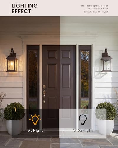 Image of FEMILA 21 inch Outdoor Wall Light Fixtures, Rust-Proof Waterproof Outdoor Wall Lamp, Ideal for Porch, Patio, Entryway, Garage, with Water Ripple Glass, 4FD54B2 ORB-WP