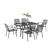 VICLLAX 7-Piece Outdoor Patio Dining Set, Outdoor Dining Table and 6 Patio Stackable Chairs, Patio...