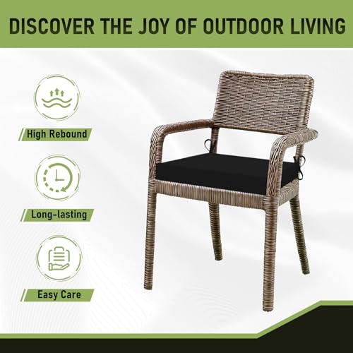 Image of Basic Beyond Outdoor Chair Cushions Set of 6, Square Corner Outdoor Cushions for Patio Furniture, Water Resistant Patio Chair Cushions with 2 Ties, 18.5x16x3, Black