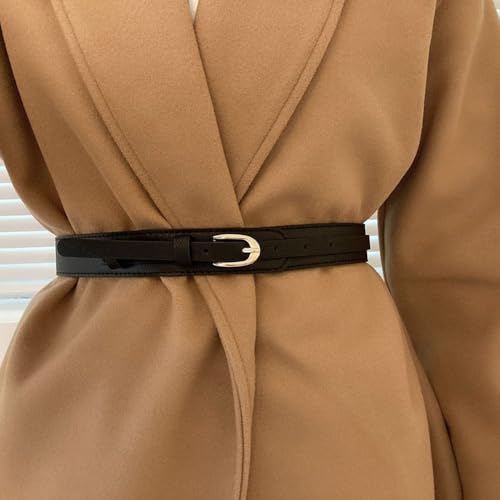 Skinny Waist Straps PU Luxury Metal Buckle Waist Belt Retro Coffee Dress Coat Decorative Waistband (Coffee)2