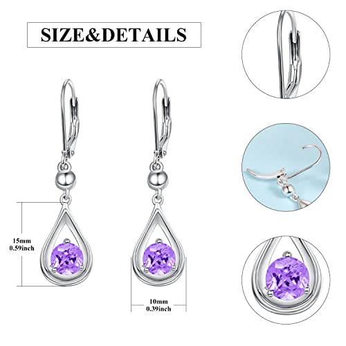 Dangle Drop Birthstone Earrings 925 Sterling Silver Leverback Earrings 14K White Gold Birthday Anniversary Fine Jewelry For Women Girls (June) #TOP5