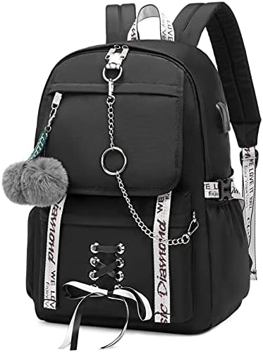 Spotted Tiger School Backpack for Girls Bookbag School Bag Aesthetic Backpack for Teen Girls Women (Black) Medium