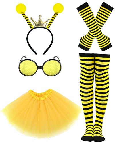Bee Costume Accessories Set Bee Antenna Headband Sunglasses Yellow Tutu Skirt for Halloween Costume