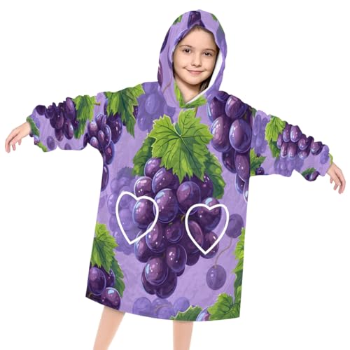 Pardick Wearable Blanket Hoodie for Kids, Fresh Grapes Fleece Sweatshirt Blanket Oversized Blanket Sweatshirt with Pocket Flannel Warm Hooded Blanket 6-10 Year Old Girl Boy Gift, One Size