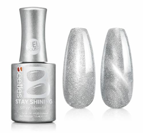 Image of Beetles Pearl Gel Nail Polish - 15ml Stay Shining Silver Moonlight Gel Polish White Sliver Sparkle Thread Effect Nail Art Uv Led Home Salon Long-Lasting Soak-Off Nail Gel Gift for Women
