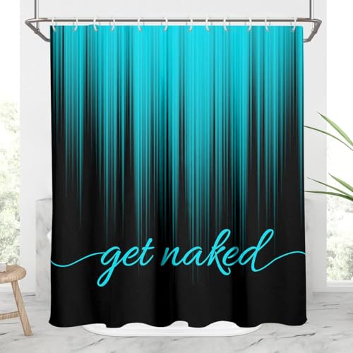 AAtter Teal and Black Shower Curtain Turquoise Aqua Get Naked Gray Navy Green Silver Blue Grey Ombre Gradient Simple Style Art Fun Unique Boho Bright Home Bathroom Decor Bathtub Set，60x72，Modern