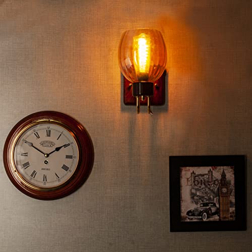 Green House Fully Handmade Sheesham Wood Wall Light/Wall Lamp | Luster Glass | E27 Bulb Holder(Bulb not Included) | Gold Plated Accents | for Bedroom, Living Room, Study Room, Dining Room, Hallway