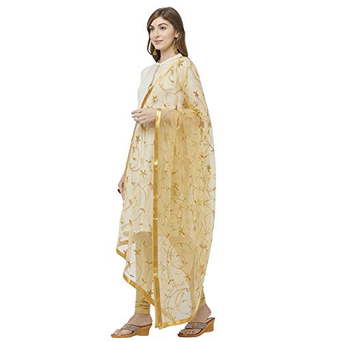 Woman's Embroidered Gold Net Dupatta2