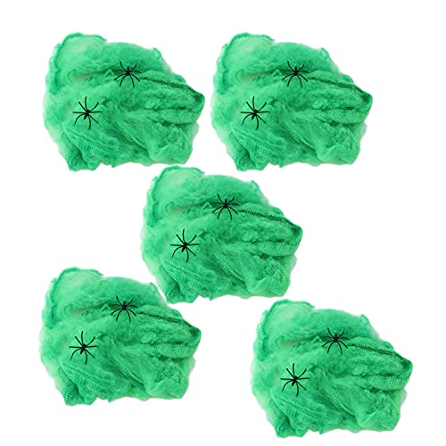 HFEHSKJ 5Pcs Halloween Spider Web Decorations, Terrible Vivid Spider Web Stretchy Cobweb Decoration for Home Haunted House(Green)