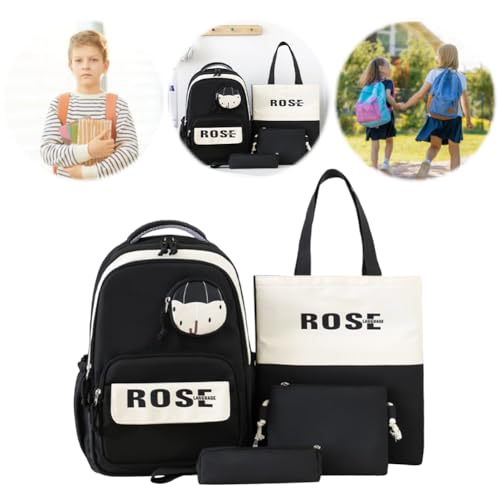 4Pcs Simple Style Backpack for Women, Book Bag with Shoulder Bag, Tote Bag and Stationery Box, Large Capacity Rucksack with Small Wallet, Personalized Stylish Daypack Bag for Travel, Commuting2