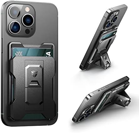 Dexnor Phone Card Holder with Foldable Back Stand, Adhesive Phone Wallet Pouch Sleeve Stick on PC Credit Card ID Case with Finger Grip Kickstand for Most Smartphones (Black)