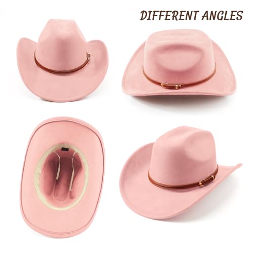 Image of DRESHOW Cowboy Hat for Women and Men Wide Brim Western Cowboy Cowgirl Hat with Belt Buckle Unisex Rolled up Caps
