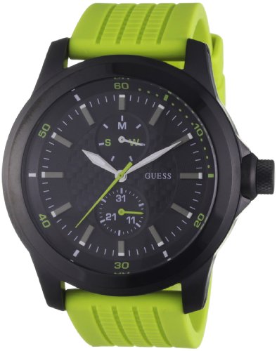 Guess Men's W95121G2 Green Silicone Quartz Watch with Black Dial