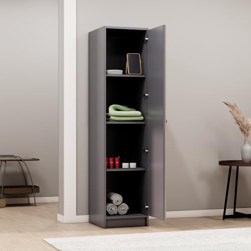 Image of Bniture Luxe 1 Door Wardrobe for Bedroom | Almirah for Clothes with 3D Textured Panels | Cupboard for Bedroom with 4 Shelves & Integrated Handle | Wooden Wardrobe with Elevated Base, Grey & Giant Wood