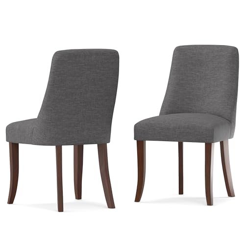 SIMPLIHOME Walden Dining Chairs - Upholstered Solid Hardwood Frame and Linen-Style Fabric Kitchen Chair Set in Slate Grey, Modern Dining Room Seating with Curved Back and Padded Seat (Set of 2)