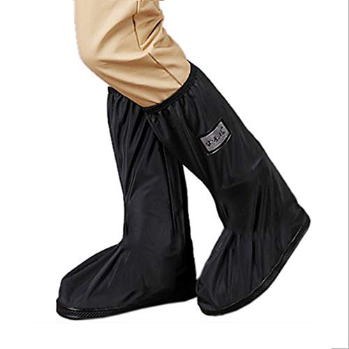 ONLYU Cubrezapatos Impermeables, 5 Pares De Botas De Lluvia Impermeables De PVC A Prueba De Polvo con Cremallera Y Suela Antideslizante, Cubrebotas Antideslizantes para Adultos Niños,Negro,S