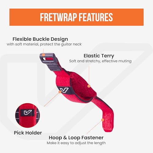 Image of Gruv Gear Fret Wrap & Guitar Mute, Fretwrap for Acoustic, Electric & Bass | String Dampener Recording, Tapping & Practice Accessory (3 Pack, Small Red, Fits 4 String Bass, 6 String Guitar)