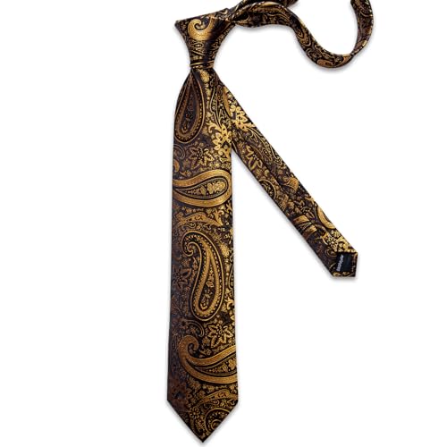 Image of DiBanGu Paisley Ties for Men Silk Necktie and Pocket Square Cufflinks Tie Clip Set Woven Classic Mens Tie for Wedding Party
