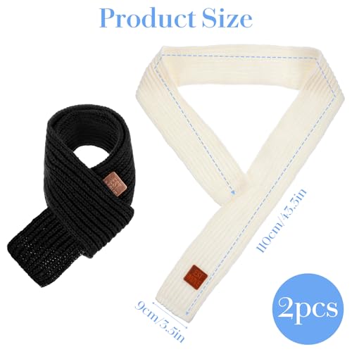 2Pcs Warm Kids Winter Knit Scarves, Soft Knitted Neck Warmer Toddler Scarf, Child Warm Scarves Wrap for Boys Girls, Kid Christmas New Year Gifts (Black, Beige)2