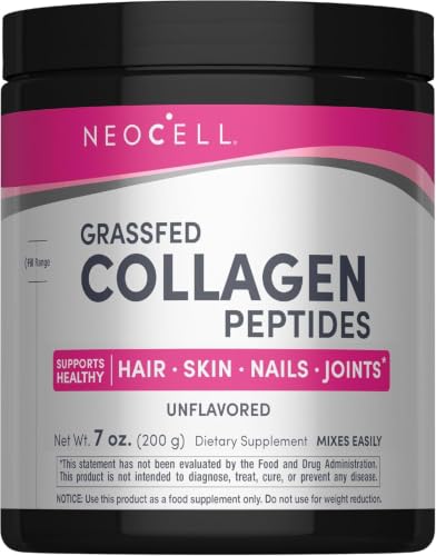NeoCell Grassfed Collagen Peptides Powder Type 1 & 3 Unflavored 10g | Supports Healthy Hair & Skin & Nails & Joints & Easily Mixable | 7 Oz (200g)