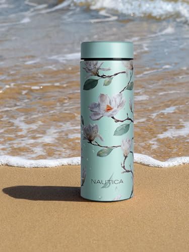 Image of NAUTICA Premium Leak-Proof Insulated Water Bottle - 1pc (Stern)| 500ml | Stainless Steel Flask with 24 Hours Temperature Retention | Ideal for Travel, Gym, Office Use Titanium Printed-Green /Ivory