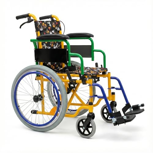 Silla de ruedas para niños pediátrica, plegable, ligera y estrecha, carrito pequeño para discapacitados compacto, pedal extraíble, reposabrazos elevables, multicolor DM1