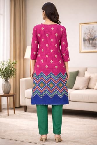 Image of Women's Cotton Blend Unstitched Kurti Set for Women | A-Line Style Dress Material | 2-Piece Traditional Ethnic Wear Suit Fabric