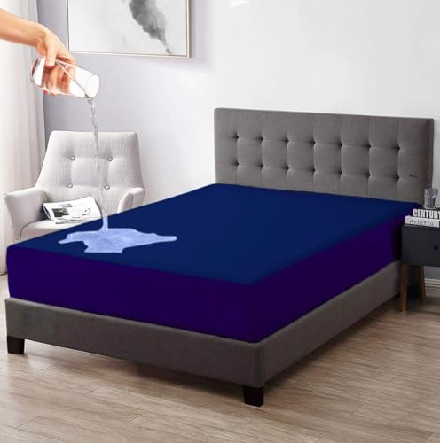 Image of Trance Home Linen Premium 220 GSM+ 72 inch x 24 inch Cotton Terry Waterproof Mattress Protector | Elasticated Fitted Style Non-Toxic Bed Protector | Mattresses Cover (72x24 inch | 6x2 feet, Ink Blue)