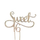 Honbay Sweet 16 Cake Topper Premium Sparkly Crystal Rhinestones Cake Topper Cake Decoration for 16th Birthday Party (Gold)