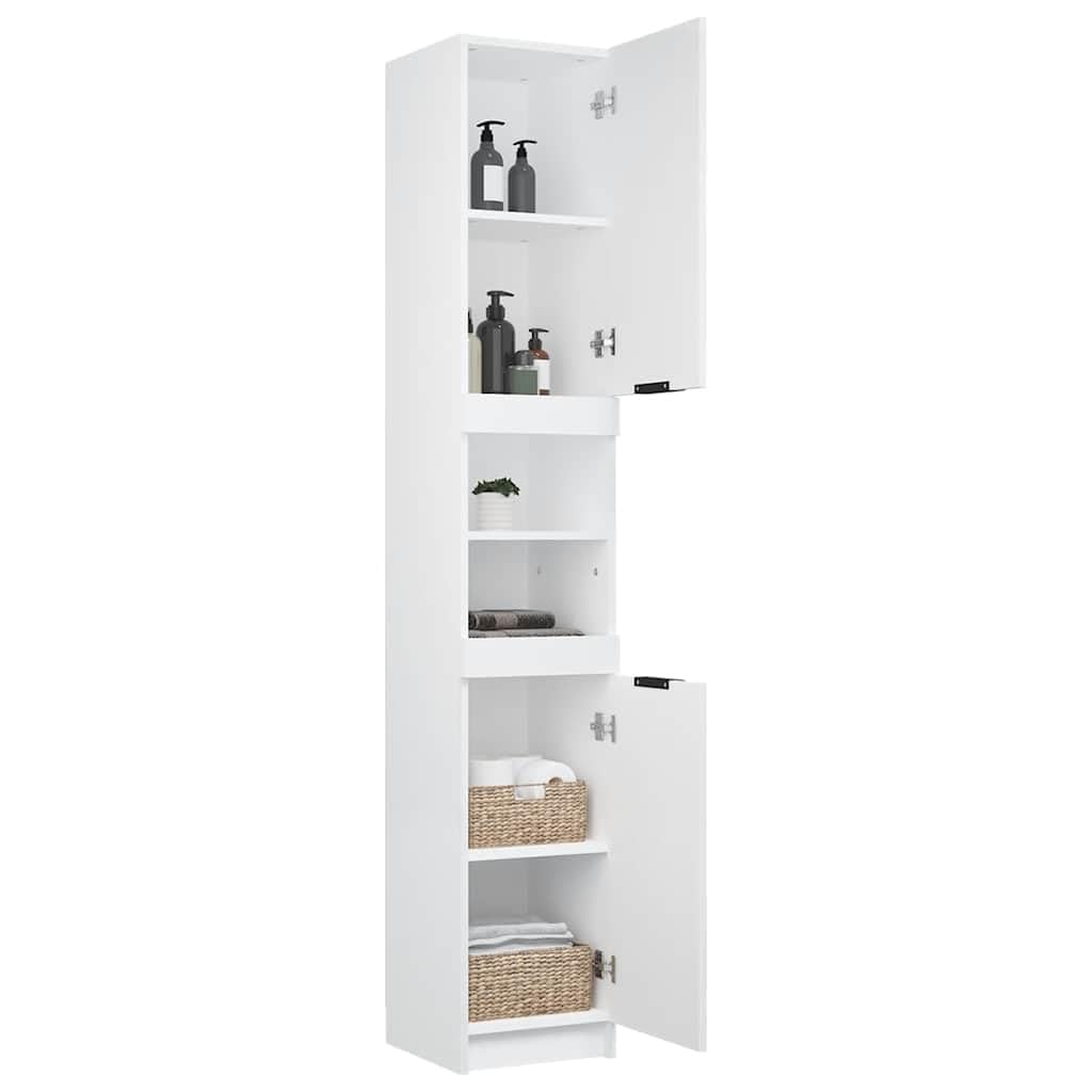 Mobile alto bianco, 32 x 34 x 188 cm, in legno, con 6 scomparti, salvaspazio, per piccoli bagni, design moderno e alta stabilità per WC e bagno degli ospiti