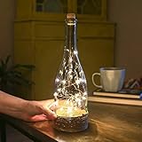 20 warmweiße Mikro LEDs auf kupferfarbenen Draht in Echtglas Flasche mit Korken - Höhe: 29cm Durchmesser: 8,50cm