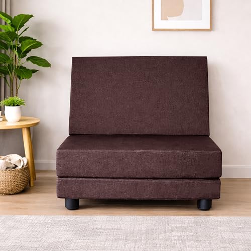Image of Convertible 3 * 6 Single Seater Sofa Cum Bed | Foldable Sofa Bed for Apartments & Studio Rooms (Brown, Leg Sofa)