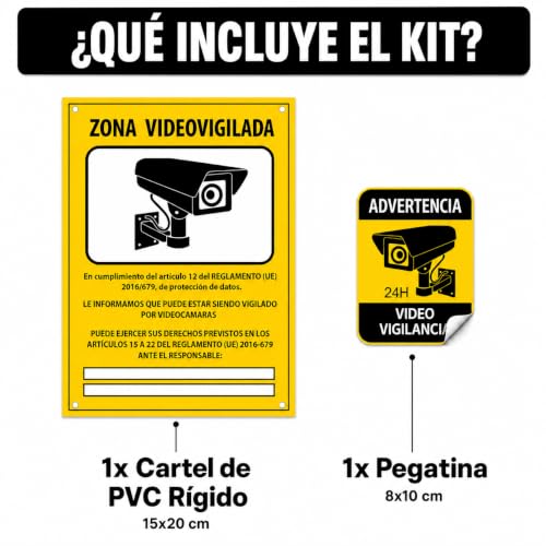 Miniatura 2 de Italmi Set Cartel Videovigilancia De Pvc Adhesivo Placa Zona Videovigilada 20x15 Cm Adhesivo Pequeño Para Añadir Una Seguridad Extra. 1