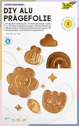 folia 520 - Papel de aluminio para repujar DIY, cobre, 3 hojas, 70µ, aprox. 18,5 x 29,7 cm, papel de metal duro extra fuerte