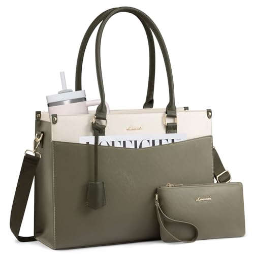 Image of LOVEVOOK Laptop Bag for Women, 2-in-1 Tote Purse with Clutch & Cup Holder, Waterproof Briefcase for Work Travel