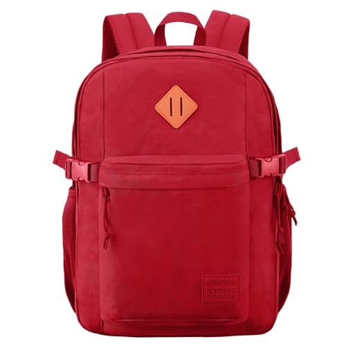 SUPACOOL Leichter lässiger Rucksack für Damen und Herren, Reiserucksack, Großer Rucksack für Jungen und Mädchen, Kinderrucksack, Laptop Fach (Rot)