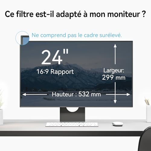 Filtre ecran lumiere bleue 24 pouces anti-reflet pour PC de bureau - 7