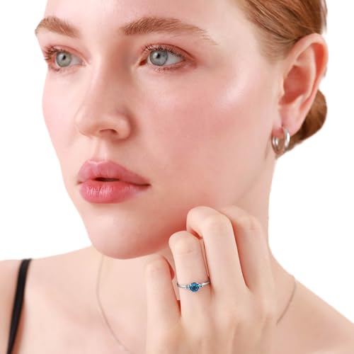 Silvershake Petite Design Round Shape Gemstone Birthstone White Gold Plated or Yellow Gold Plated 925 Sterling Silver Solitaire Promise or Engagement Ring Jewelry for Women2