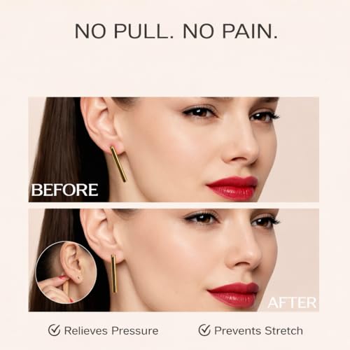 Image of Invisible ear lobe support for earrings | earlobe support patches for Droopy & Torn Pierced Ears | earring supporter for heavy earrings with Waterproof Clear Adhesive | ear patches for heavy earrings & Big Hole Support (Transparent - Pack of 30)