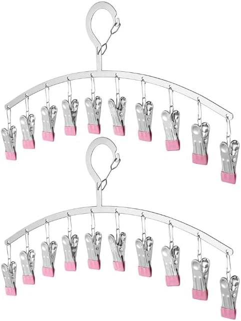 Perchas para pantalones de acero inoxidable, paquete de 2 organizadores de leggings con 10 clips, ahorro de espacio en el armario, almacenamiento de