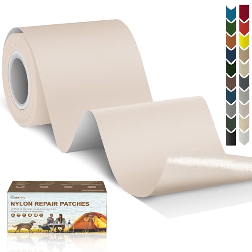 Cahomo Self-Adhesive Patch Clothes, 7.5 x 200 cm Nylon Clothing Patches, Adhesive Fabric, Waterproof Repair Patch, Self-Adhesive, for Feathers, Jackets, Shops, Umbrellas-Beige